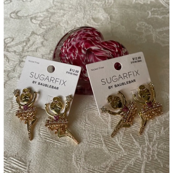 New On Cards Sugarfix Baublebar Ballet Dancer Pierced Earrings Two Pair - Picture 1 of 3